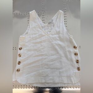 Madewell White V-Neck Linen Tank with Side Buttons